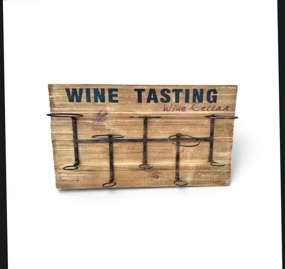 Rustic Wood and Iron Hanging Wine Bottle Holder Wine Tasting Wall Decor